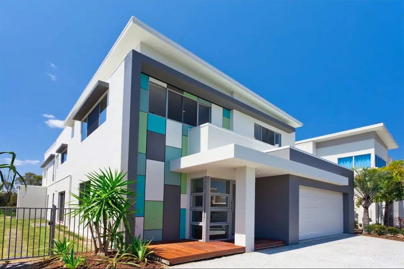 Exterior painting work on a modern home